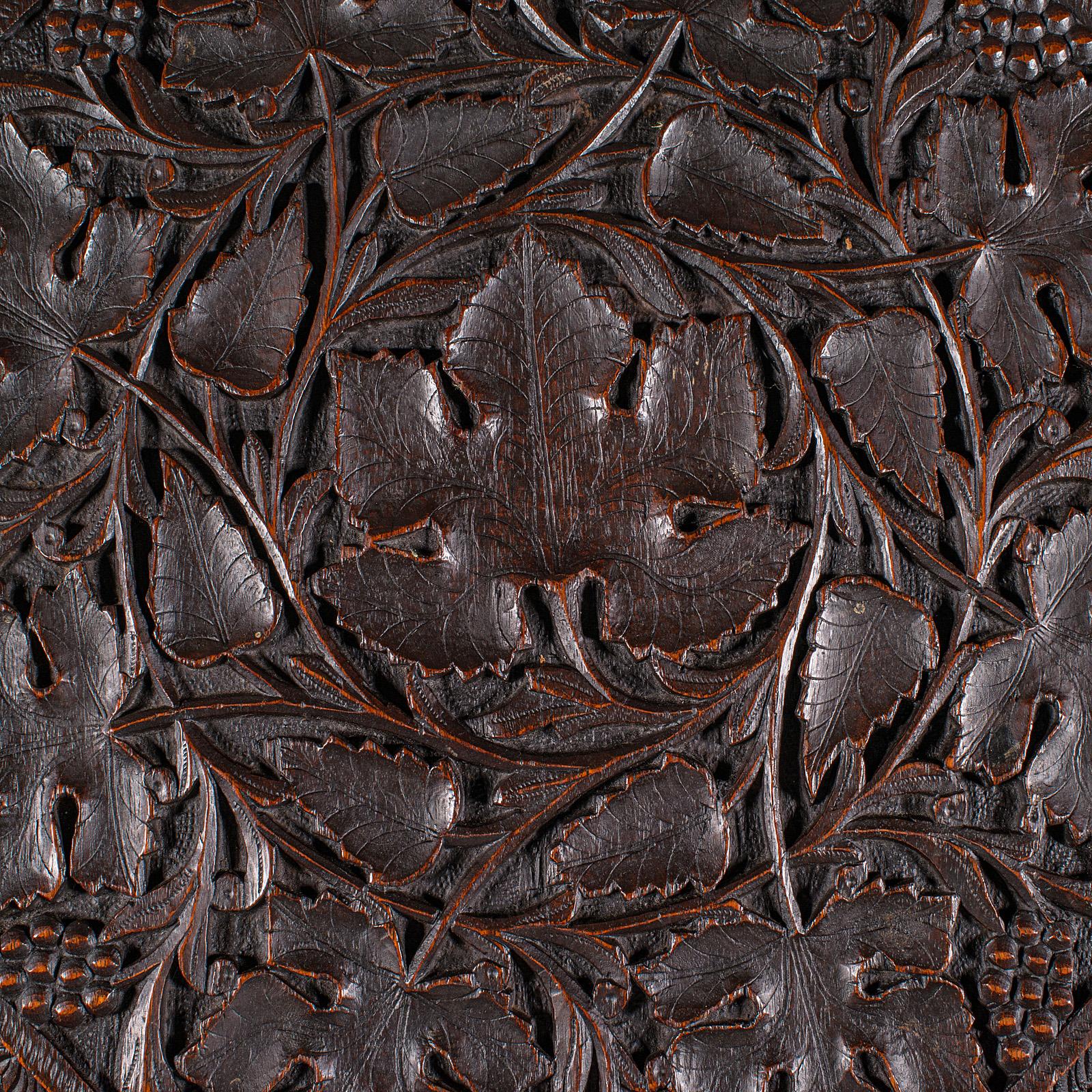 Small Antique Campaign Tea Table, Anglo-Indian, Relief Carved Teak, Victorian Teca en venta