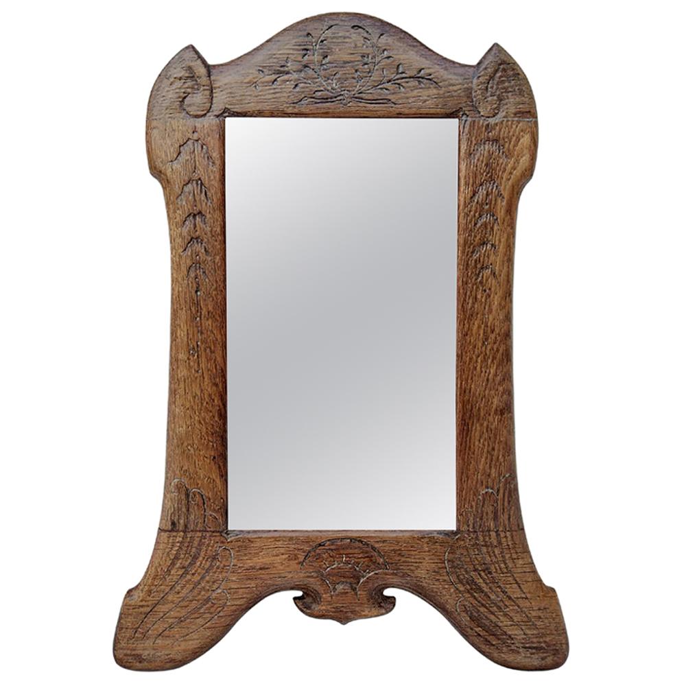 Small Antique Carved Engraved Wood Mirror, circa 1930