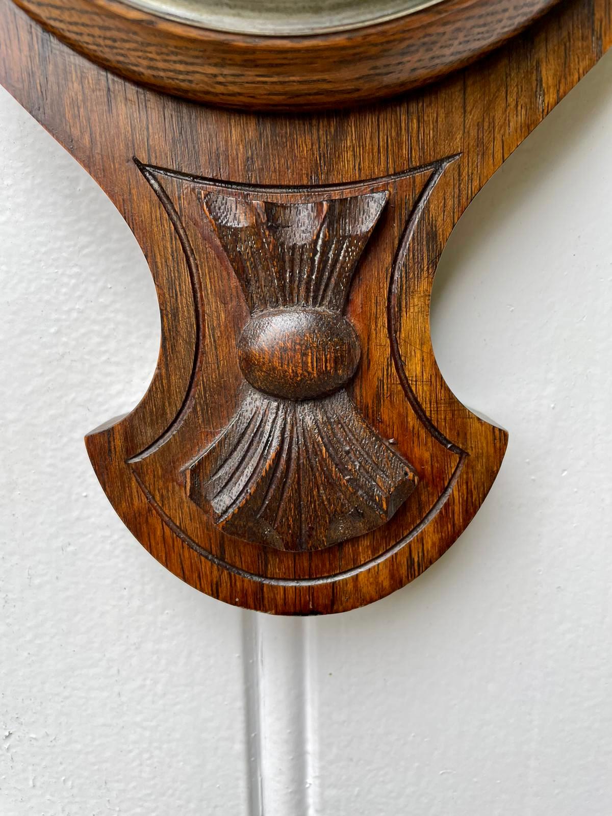 English Small Antique Carved Oak Barometer