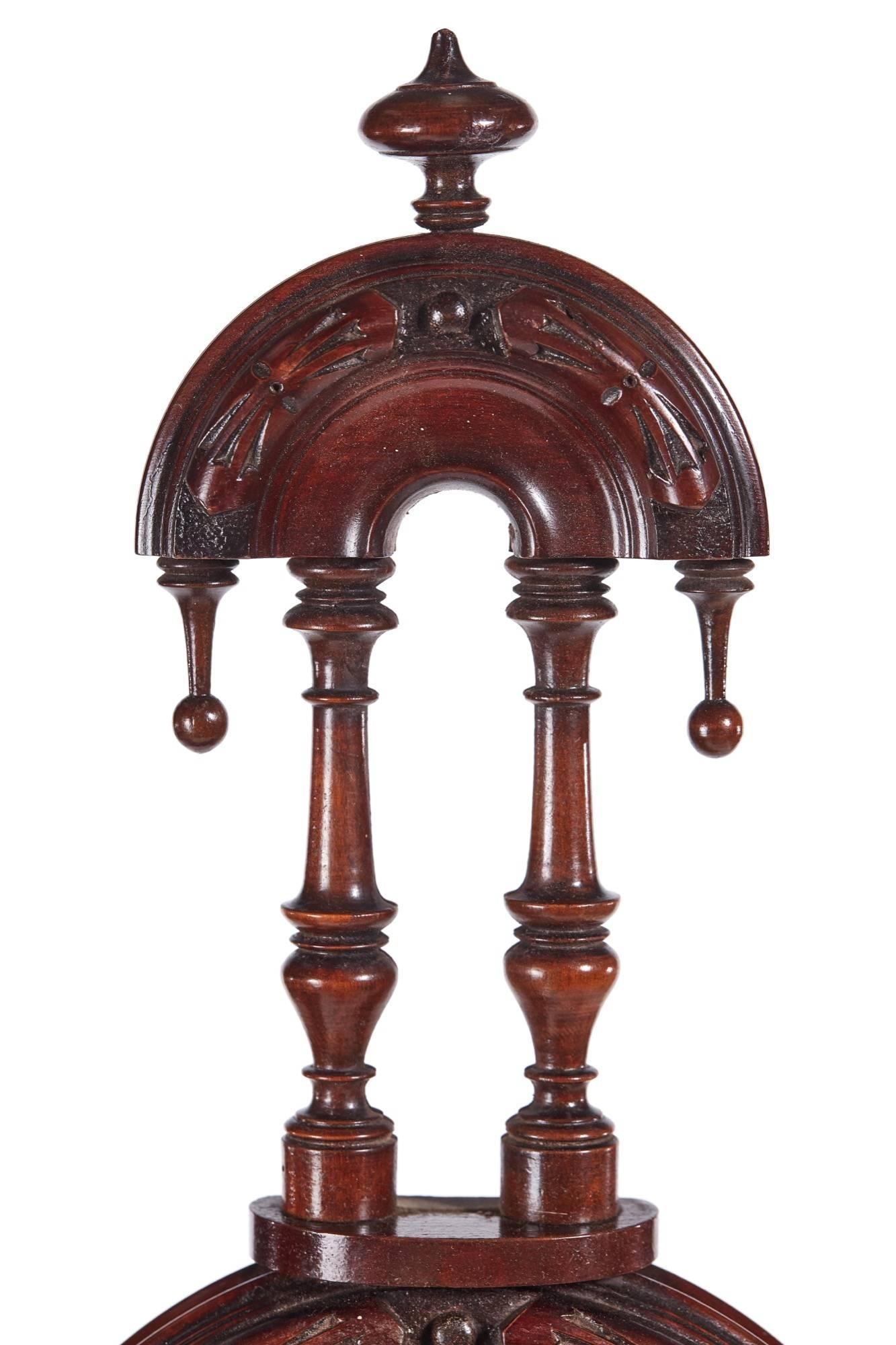 Small antique carved walnut barometer, with a shaped carved top, supported by two lovely turned columns, lovely carved solid walnut anamel barometer with enamel dial.