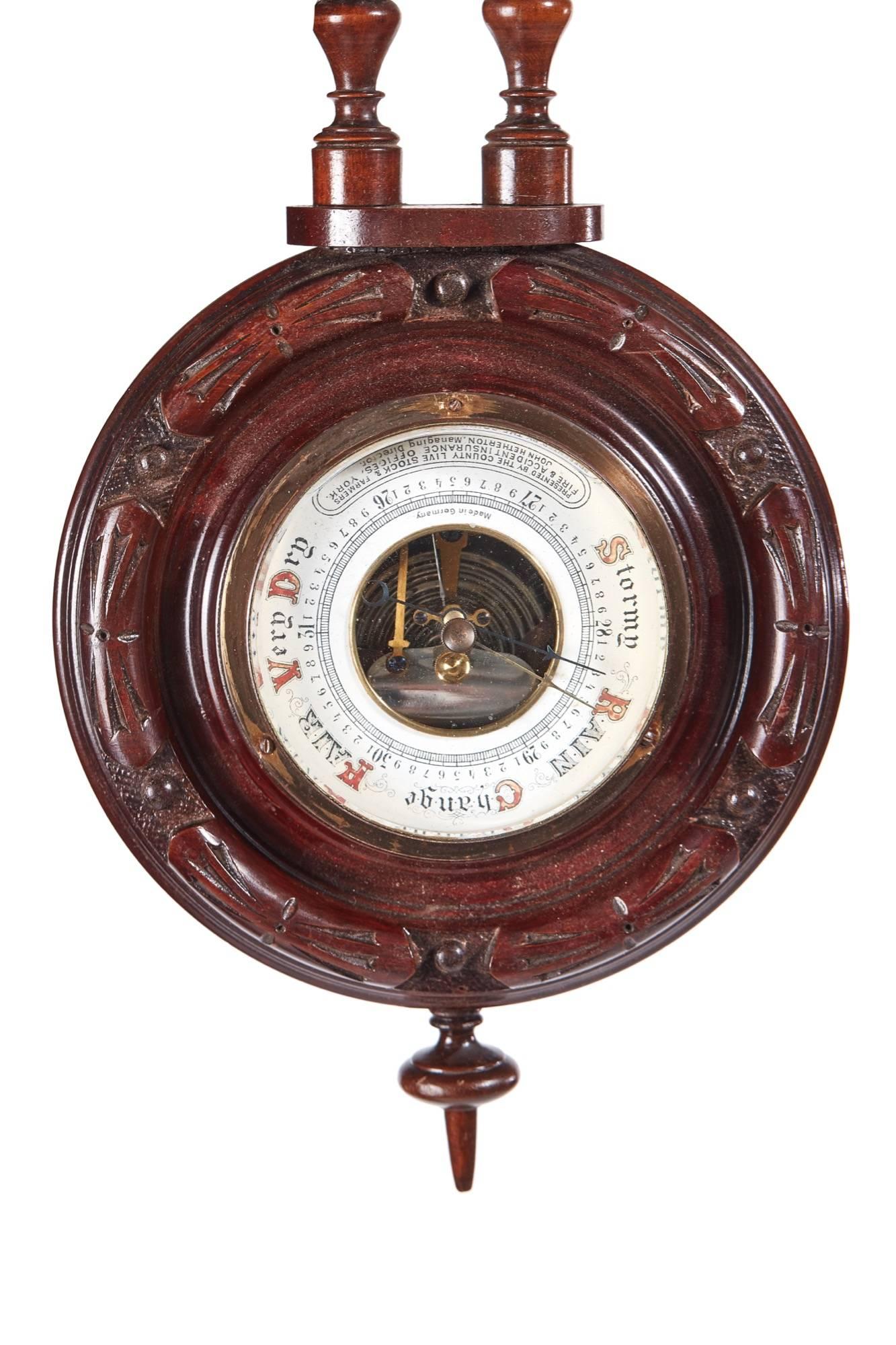 Victorian Small Antique Carved Walnut Barometer