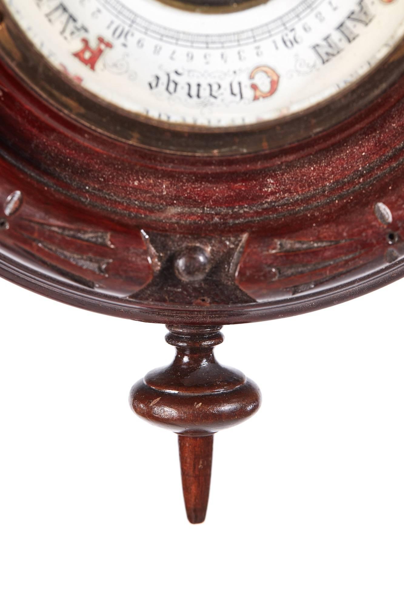Small Antique Carved Walnut Barometer In Excellent Condition In Stutton, GB