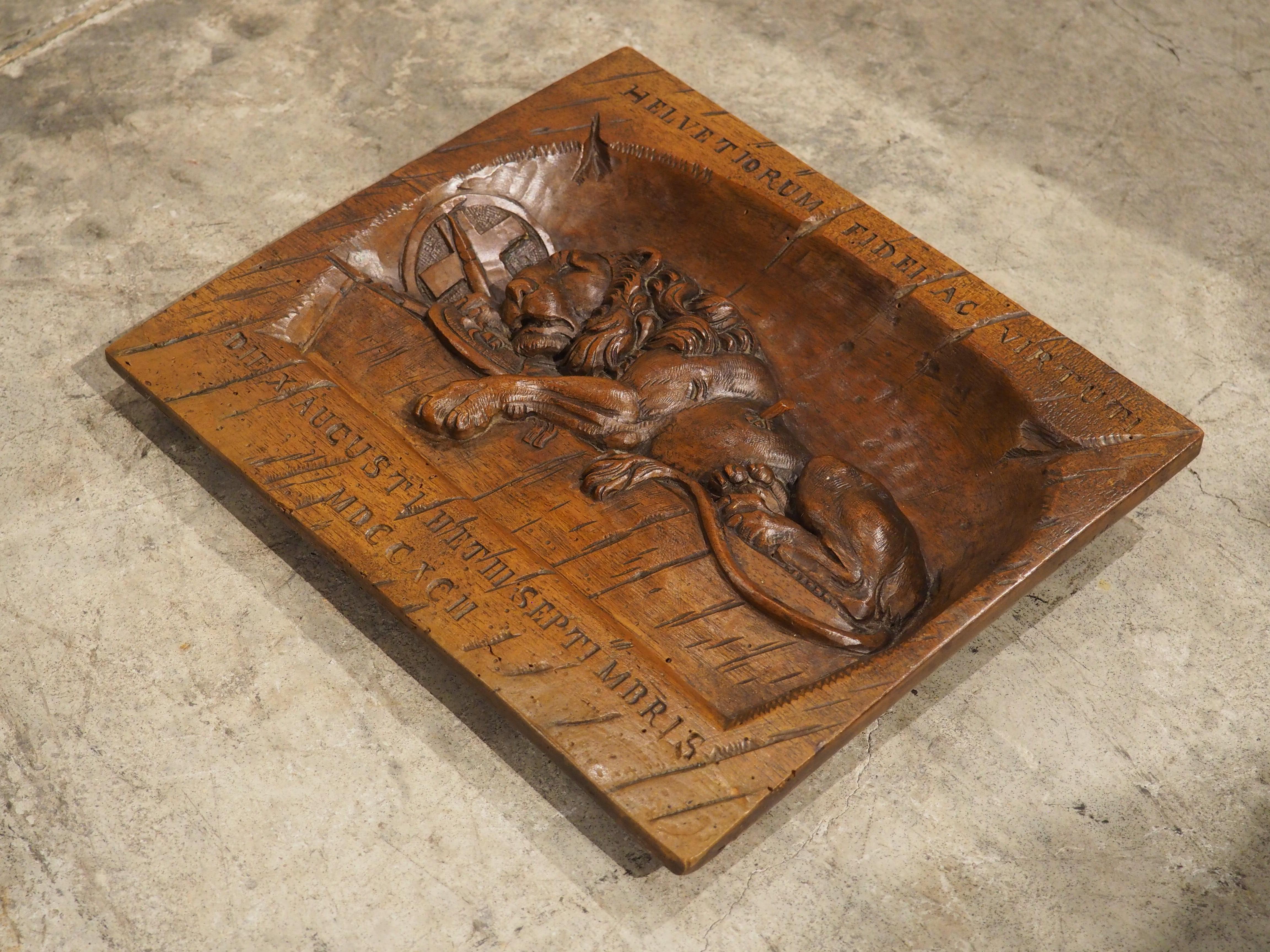 Small Antique Carved Walnut Plaque, Lion Of Lucerne, Late 1800s 3