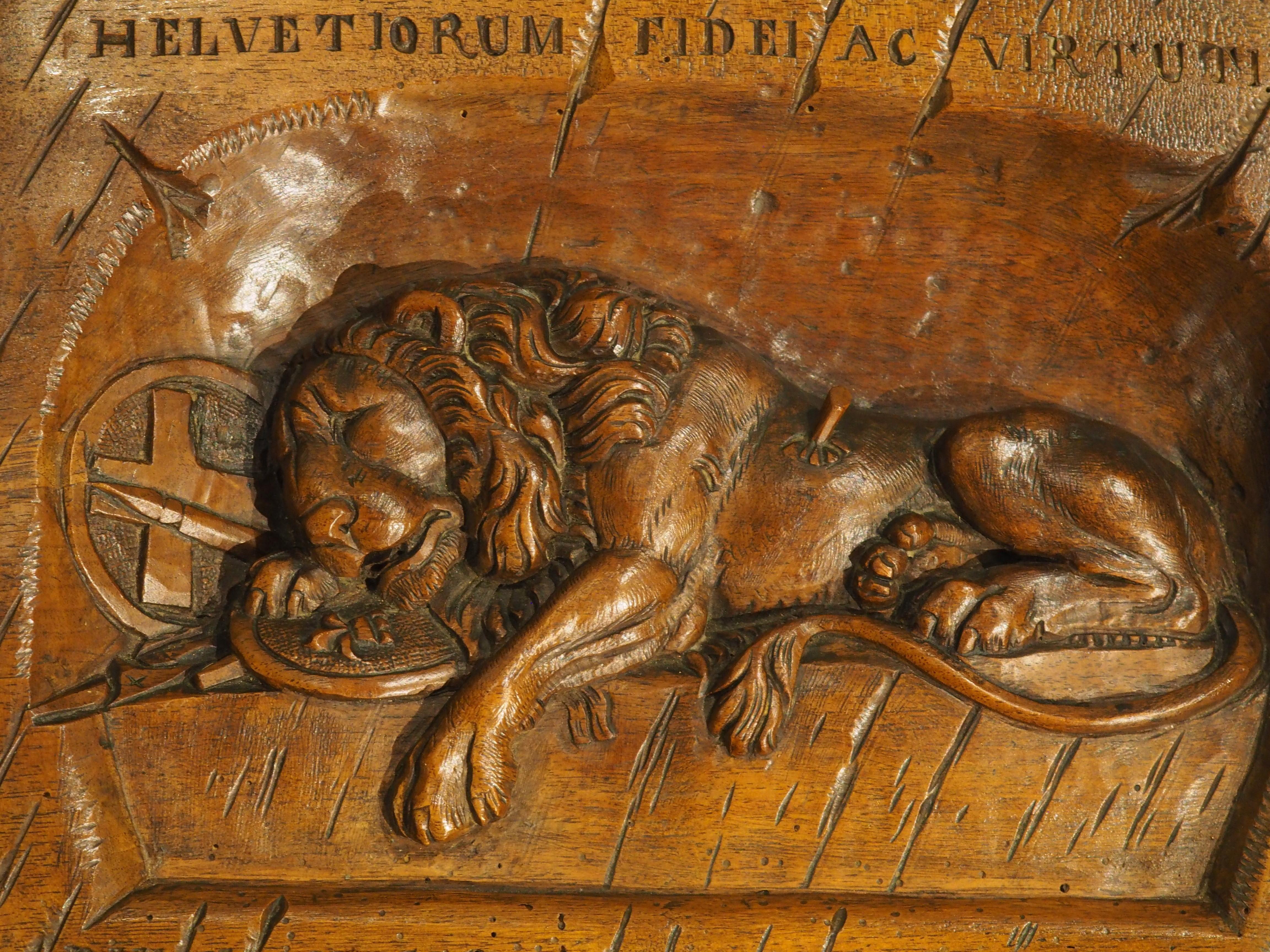 Small Antique Carved Walnut Plaque, Lion Of Lucerne, Late 1800s 5