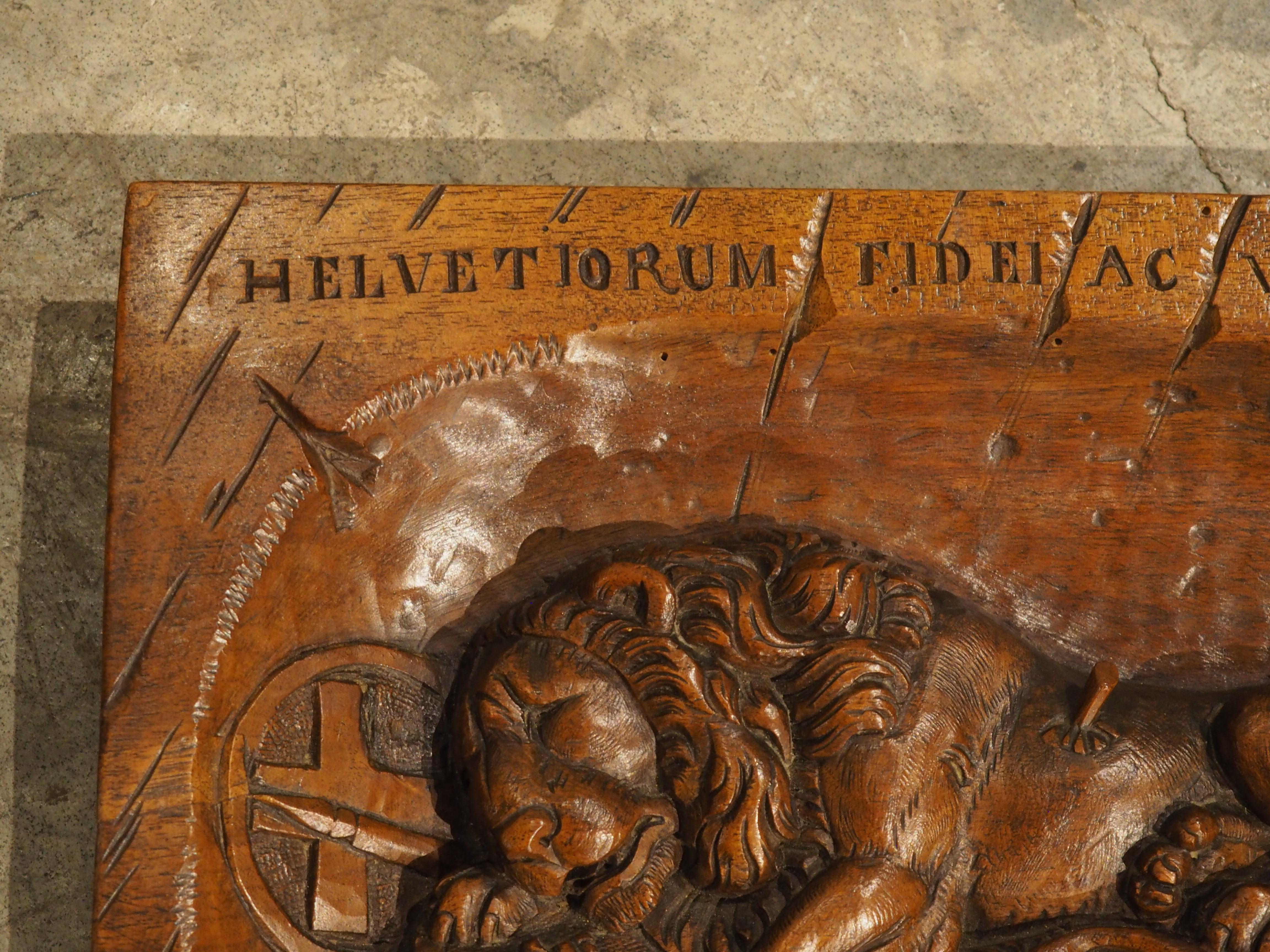 Small Antique Carved Walnut Plaque, Lion Of Lucerne, Late 1800s 6