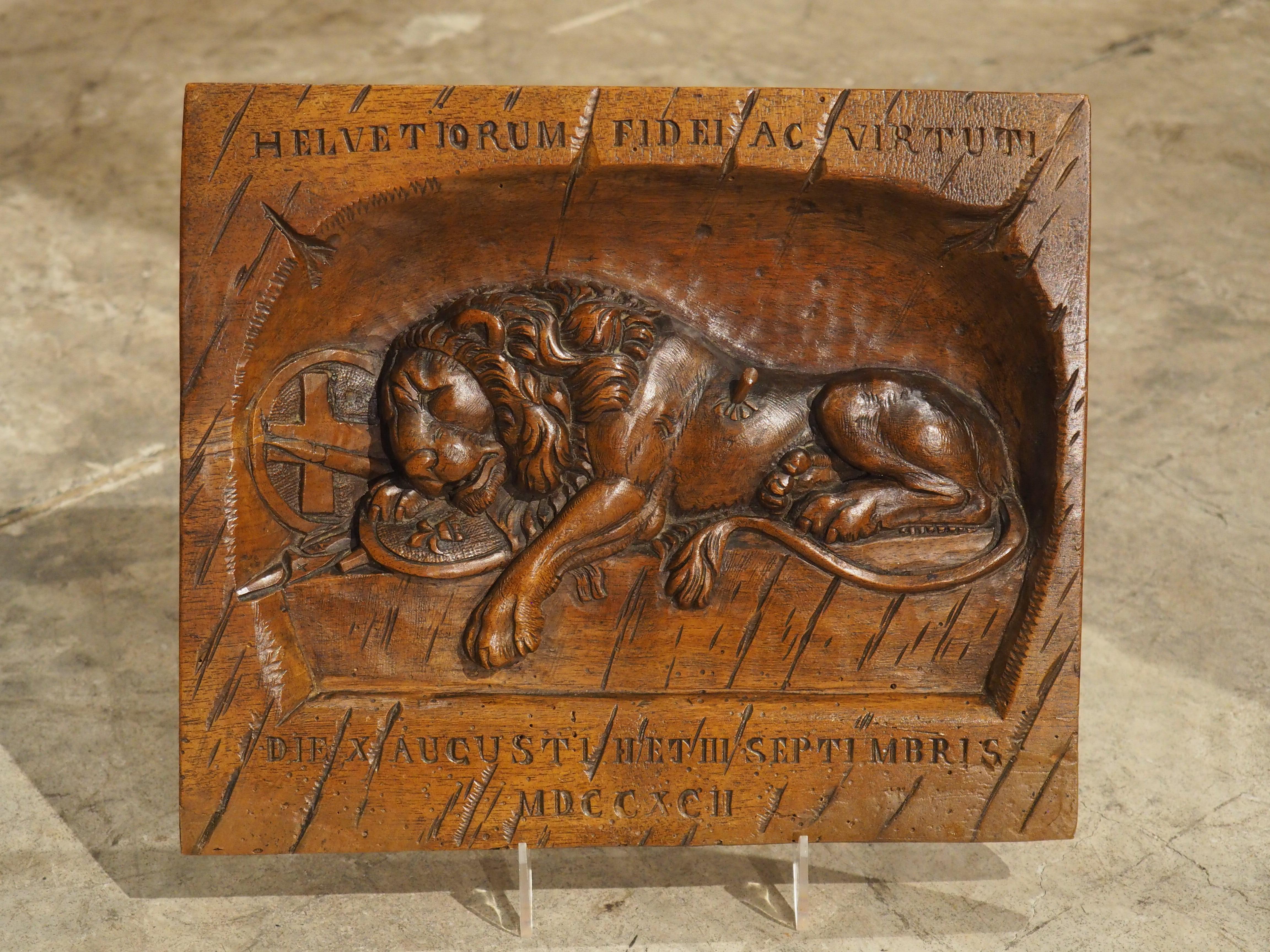 Small Antique Carved Walnut Plaque, Lion Of Lucerne, Late 1800s 7