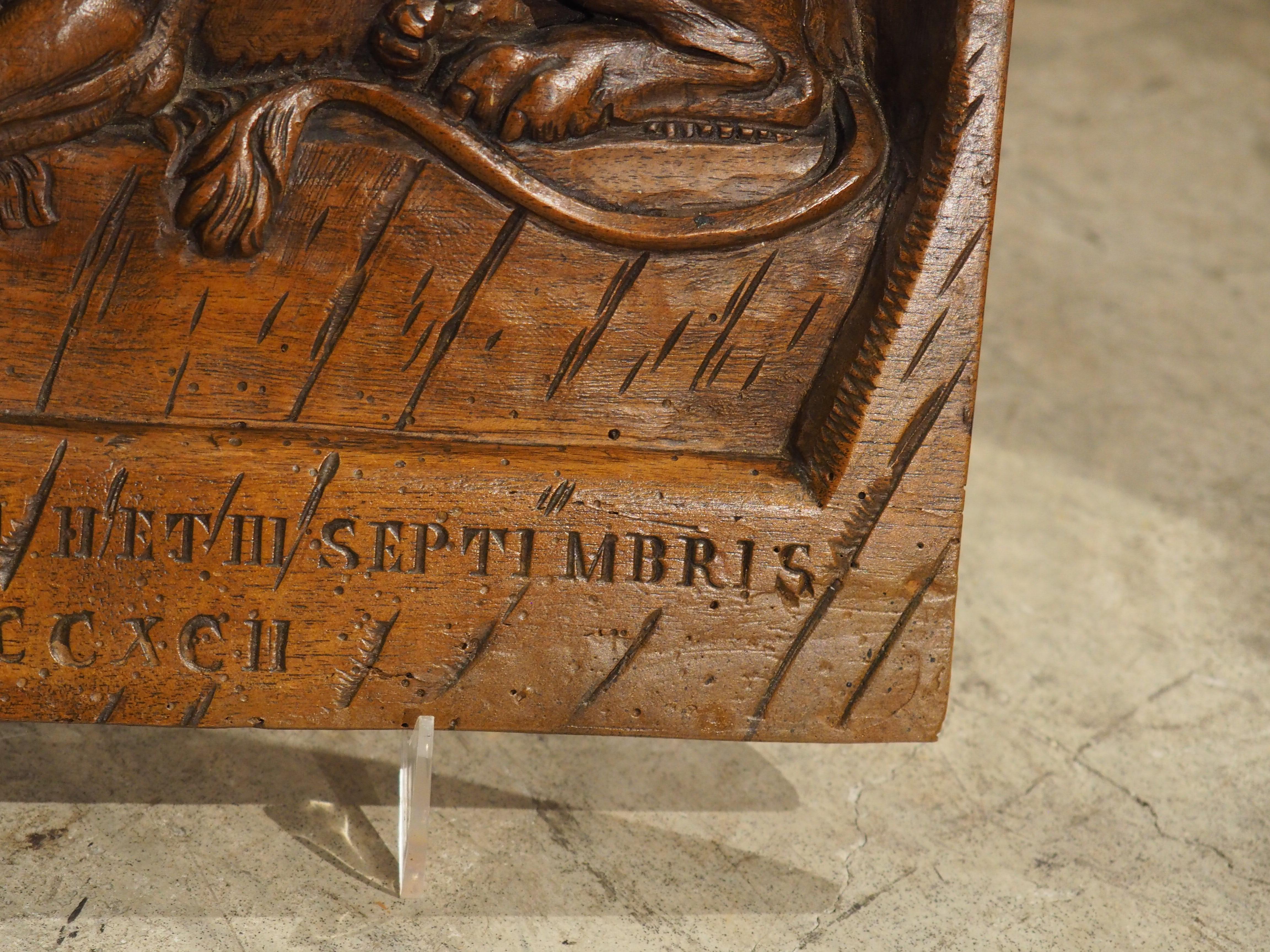 Swiss Small Antique Carved Walnut Plaque, Lion Of Lucerne, Late 1800s