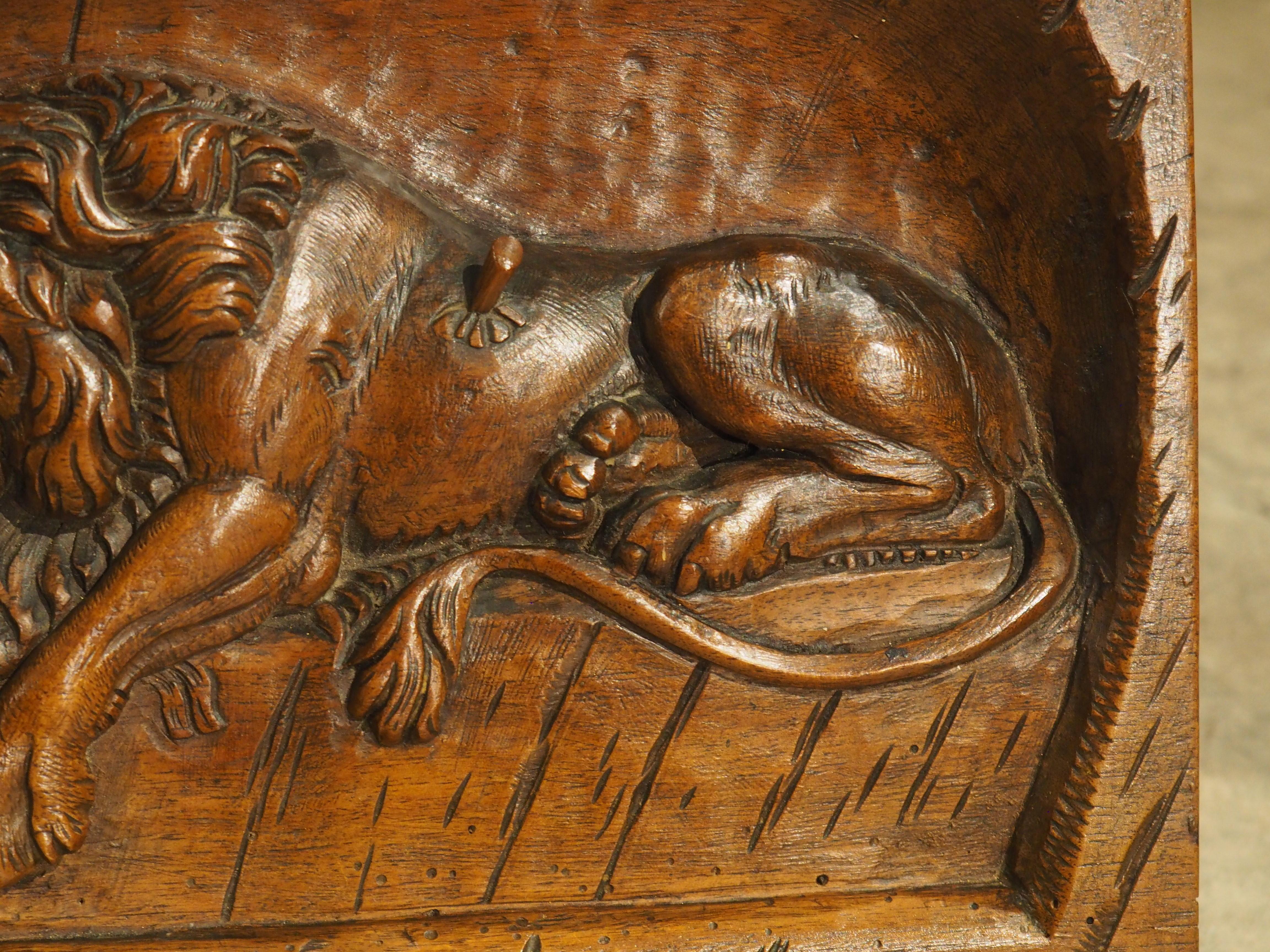 19th Century Small Antique Carved Walnut Plaque, Lion Of Lucerne, Late 1800s