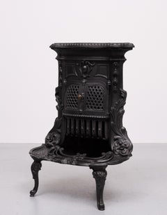 small Antique Cast Iron Fireplace  parlor stove  France