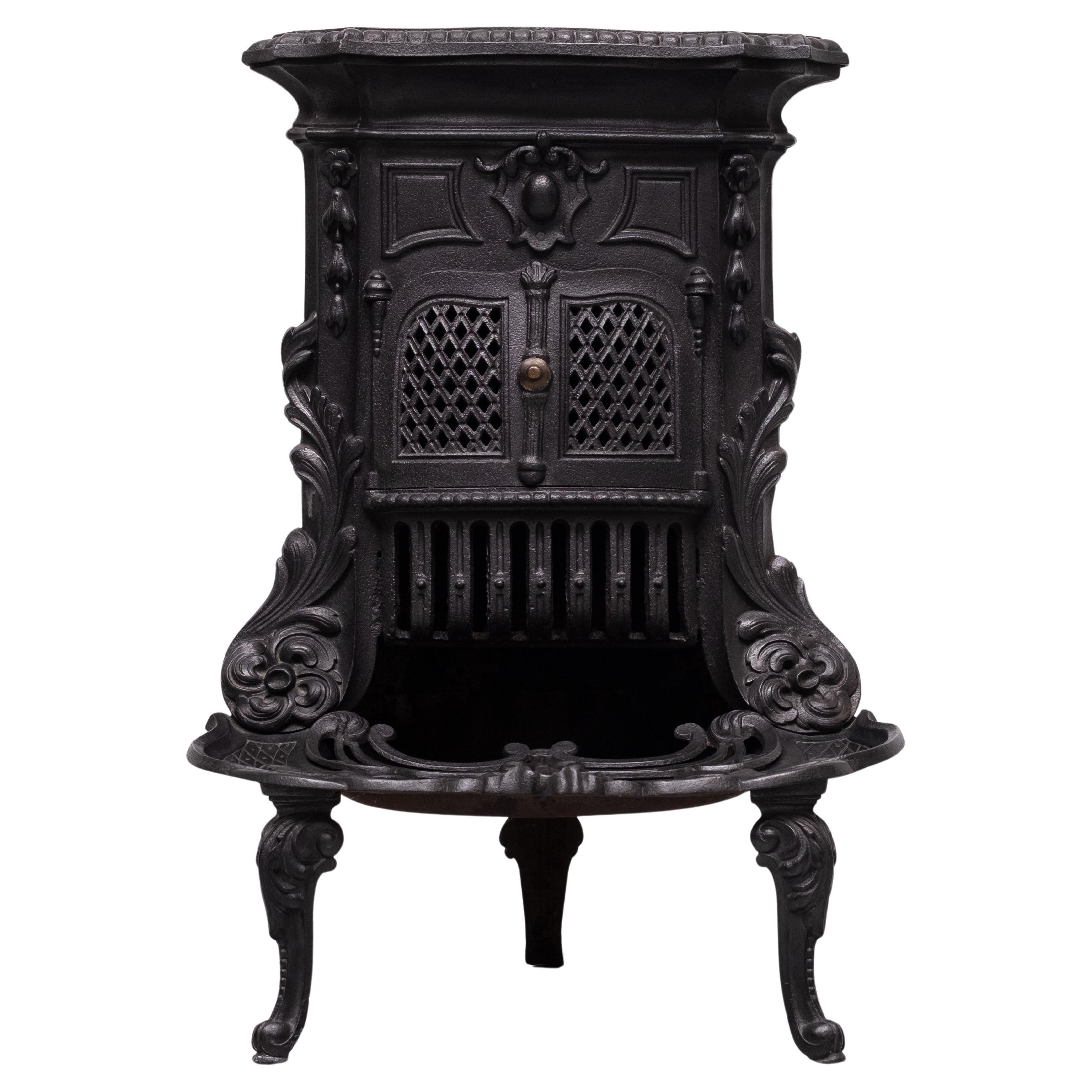 small Antique Cast Iron Fireplace  parlor stove  France