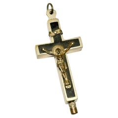 small Used Catholic Reliquary Box Crucifix Pendant with Relics of Saints