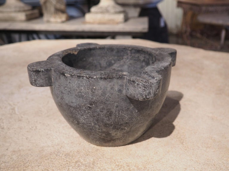 Small Antique Charcoal Slate Colored Marble Mortar from France, 19th