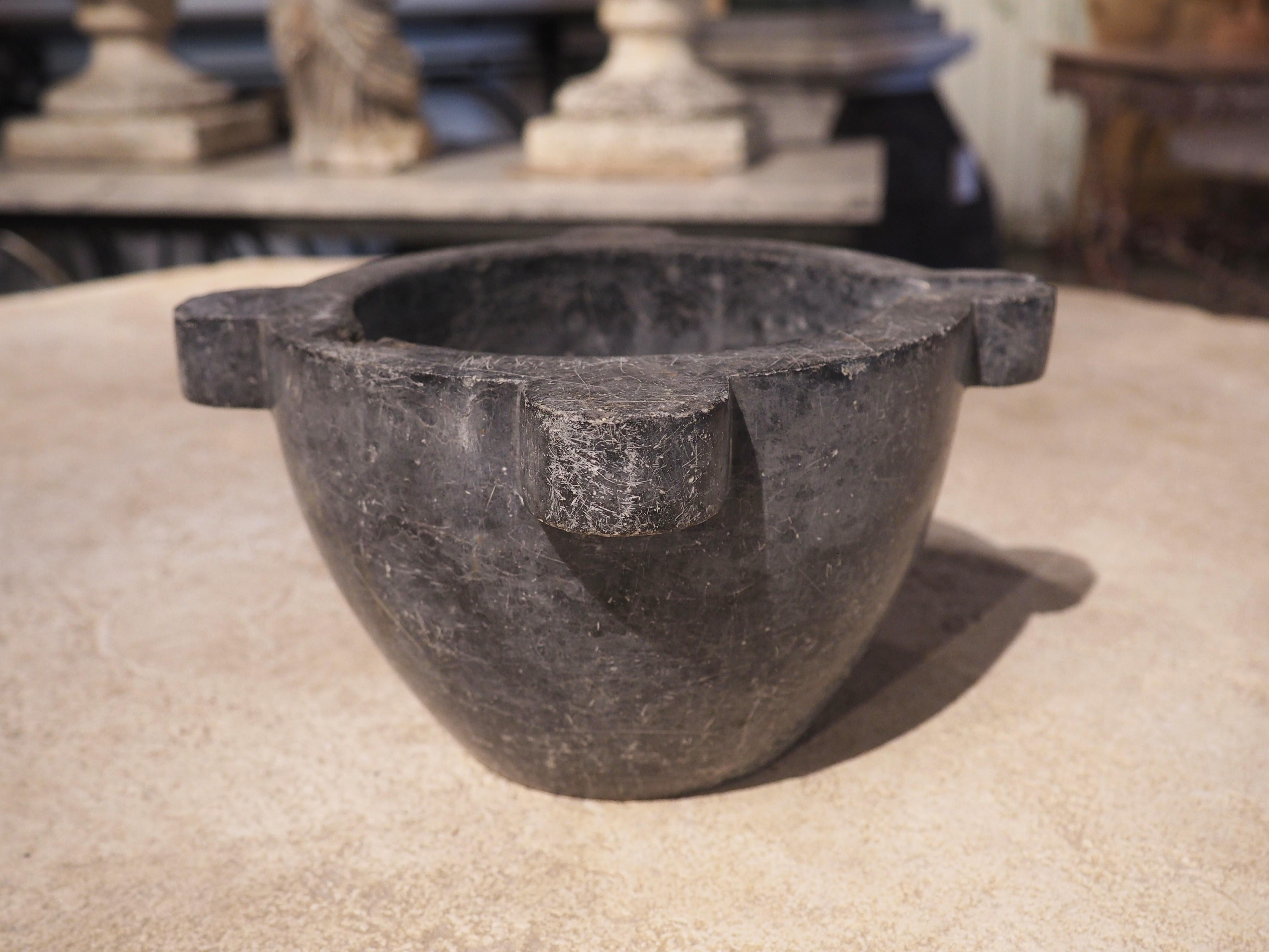 Small Antique Charcoal Slate Colored Marble Mortar from France, 19th Century In Good Condition In Dallas, TX