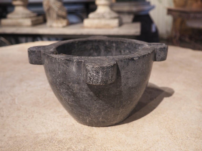 Small Antique Charcoal Slate Colored Marble Mortar from France, 19th
