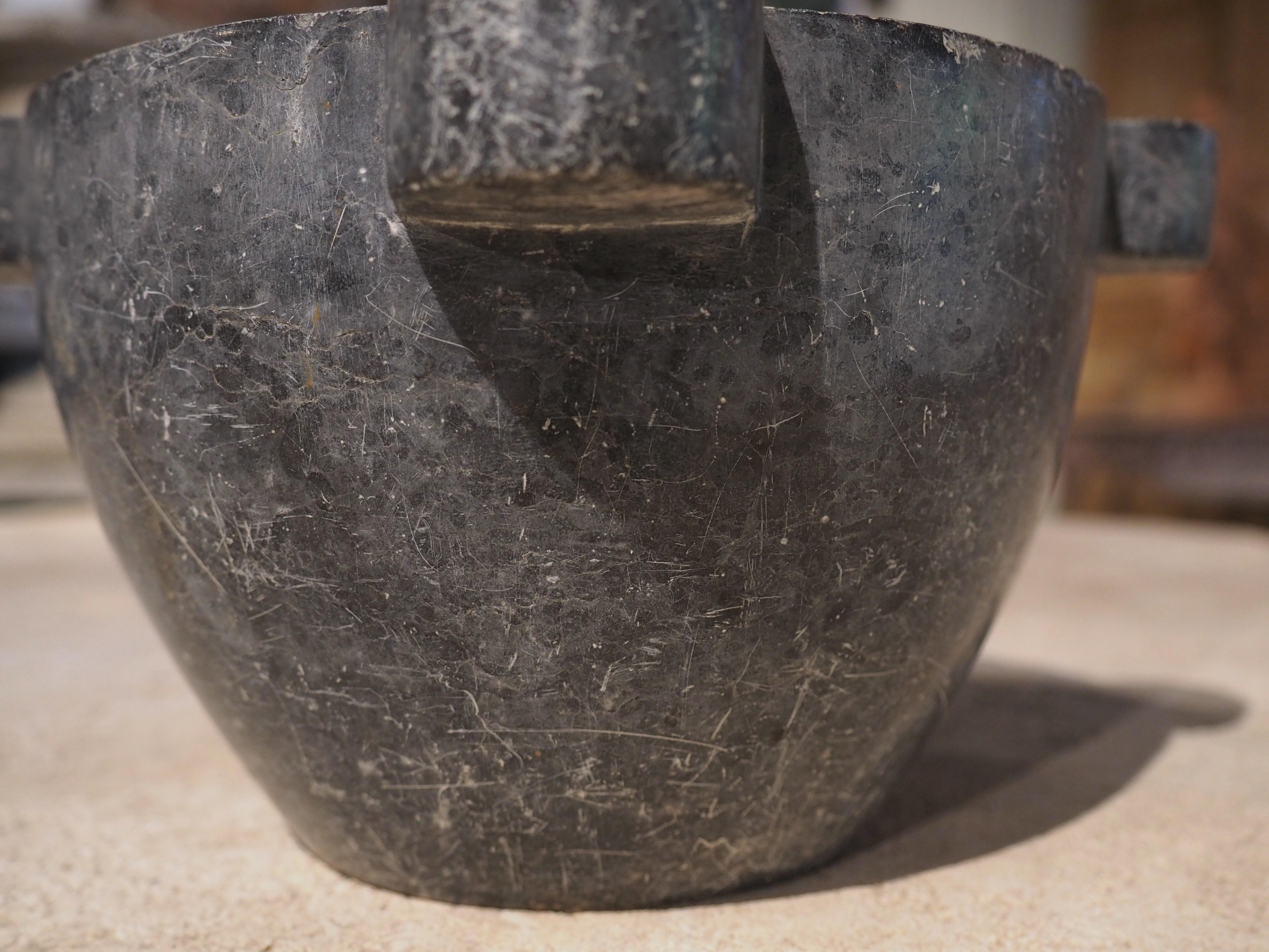 Stone Small Antique Charcoal Slate Colored Marble Mortar from France, 19th Century