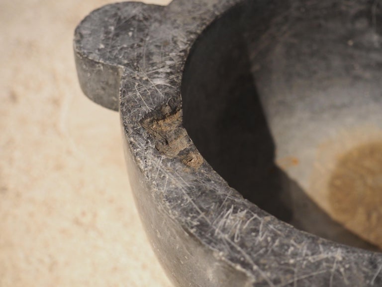 Small Antique Charcoal Slate Colored Marble Mortar from France, 19th