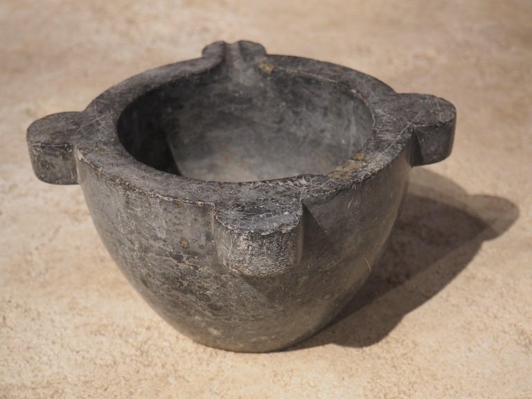 Small Antique Charcoal Slate Colored Marble Mortar from France, 19th