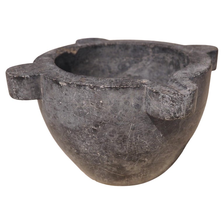 Small Antique Charcoal Slate Colored Marble Mortar from France, 19th