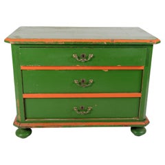 Small Antique Chest Of Drawers Painted In Green With Red Edges From 1890s