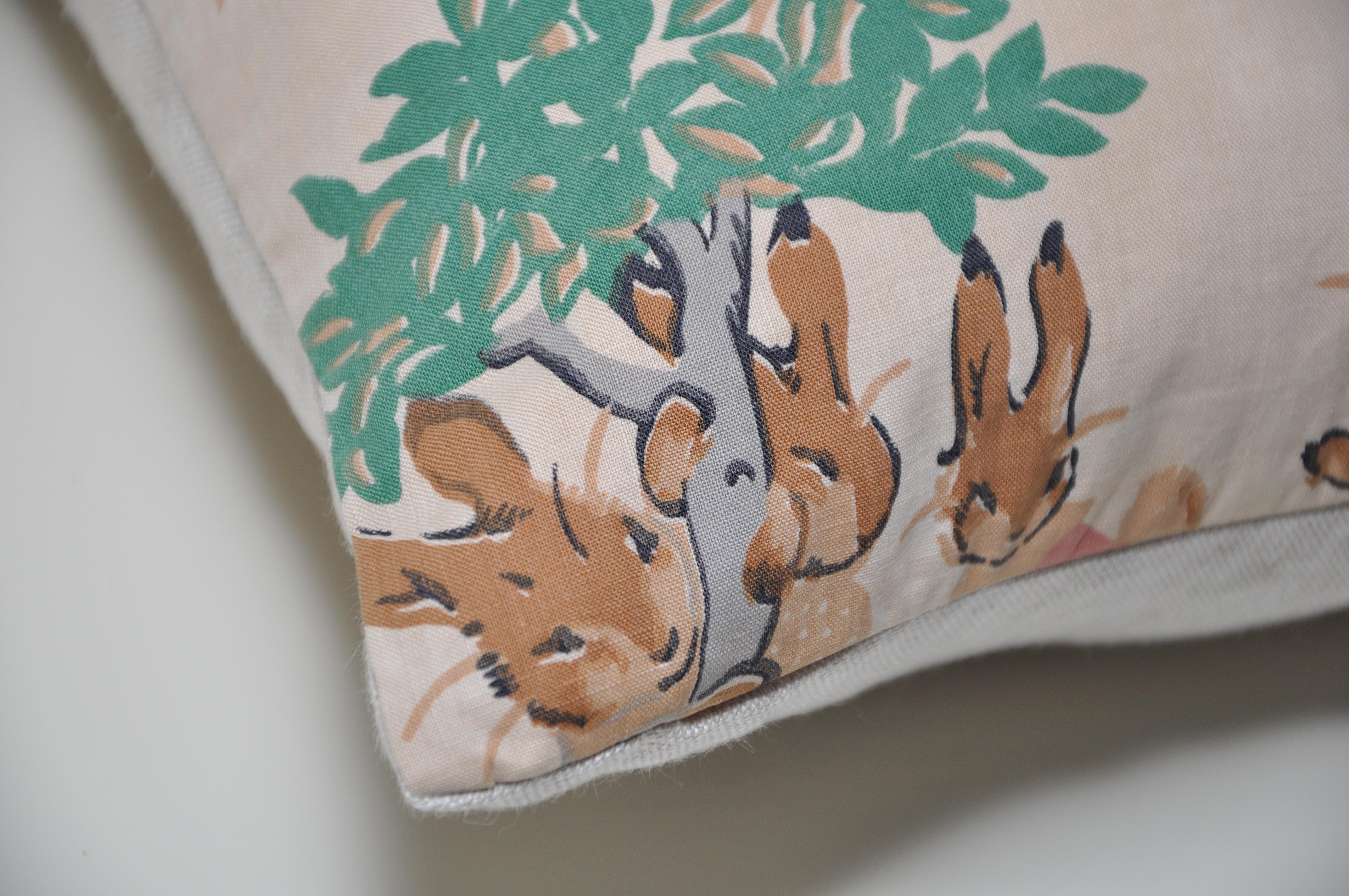 20th Century Small Antique Childrens Nursery Fabric Cushion with Irish Linen Pillow For Sale