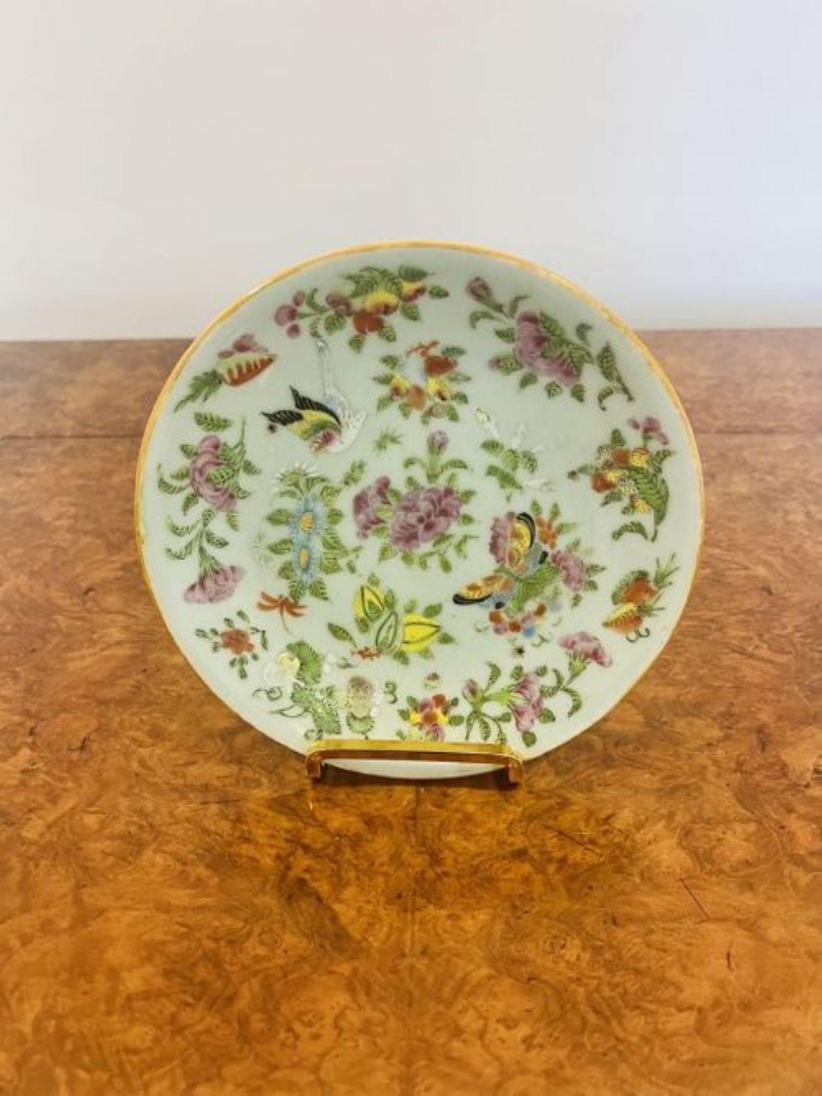 19th Century Small antique Chinese Celadon Famille vert plate For Sale
