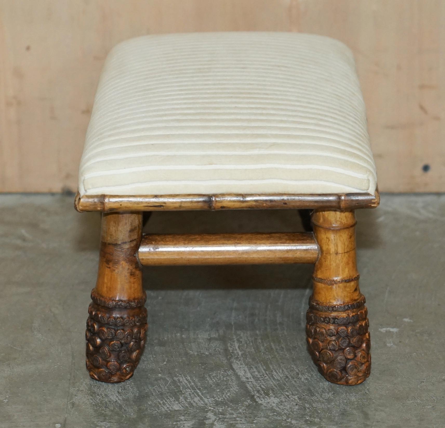 SMALL ANTiQUE CIRCA 1880 AESTHETIC MOVEMENT BAMBOO CARVED CHINESE FOOTSTOOL For Sale 9