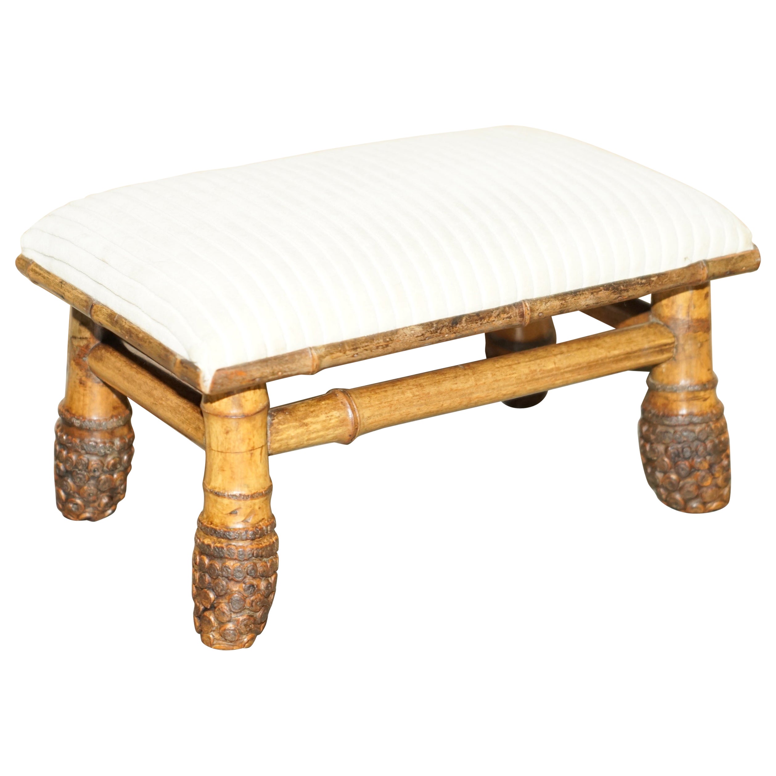 SMALL ANTiQUE CIRCA 1880 AESTHETIQUE MOVEMENT BAMBOO CARVED CHINESE FOOTSTOOL