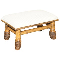 SMALL Antique CIRCA 1880 AESTHETIC MOVEMENT BAMBOO CARVED CHINESE FOOTSTOOL