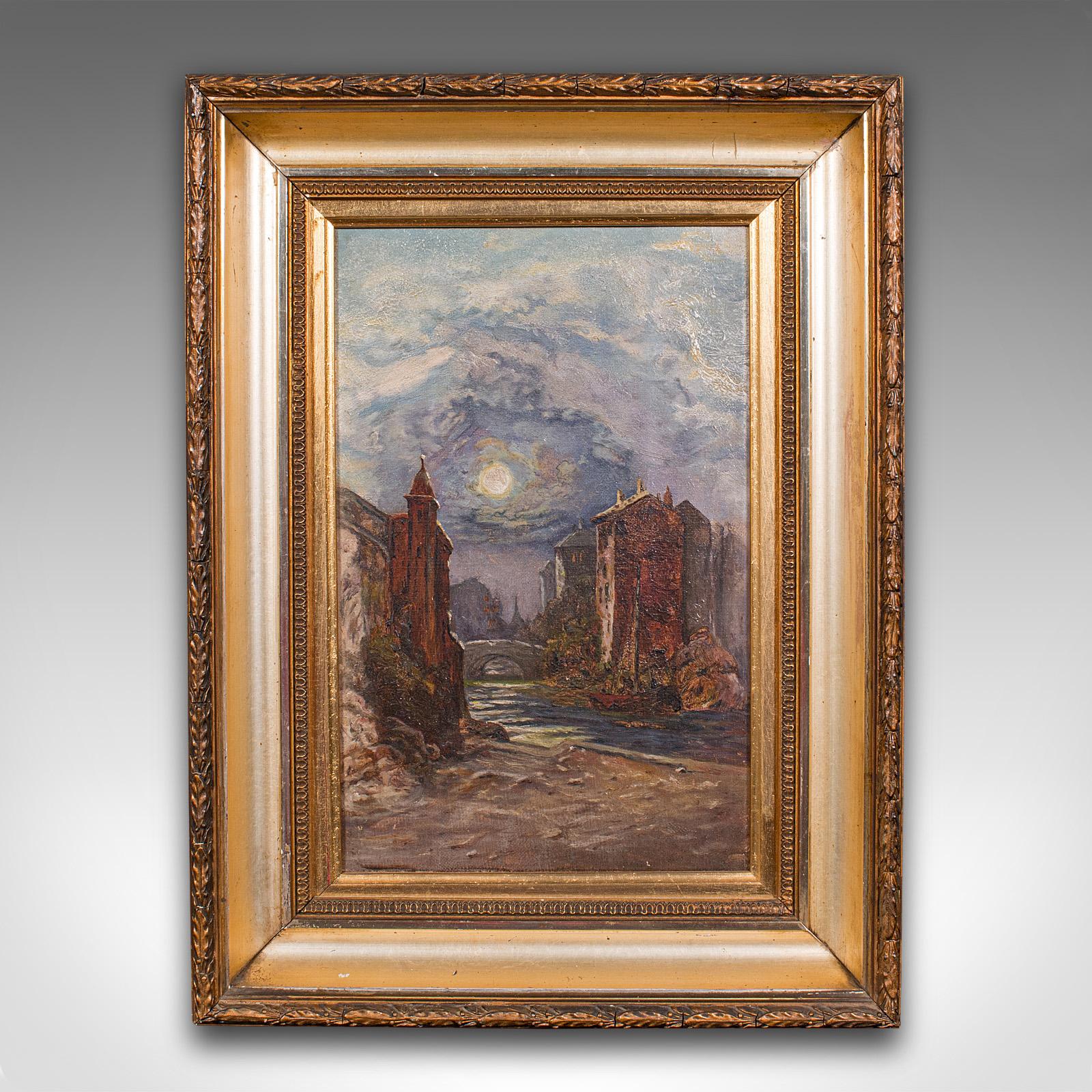 
This is a small antique Continental School painting. A framed oil on canvas European landscape, dating to the early 20th century, circa 1920.

Appealing Continental School painting in the impressionist manner
Displays a desirable aged patina and in