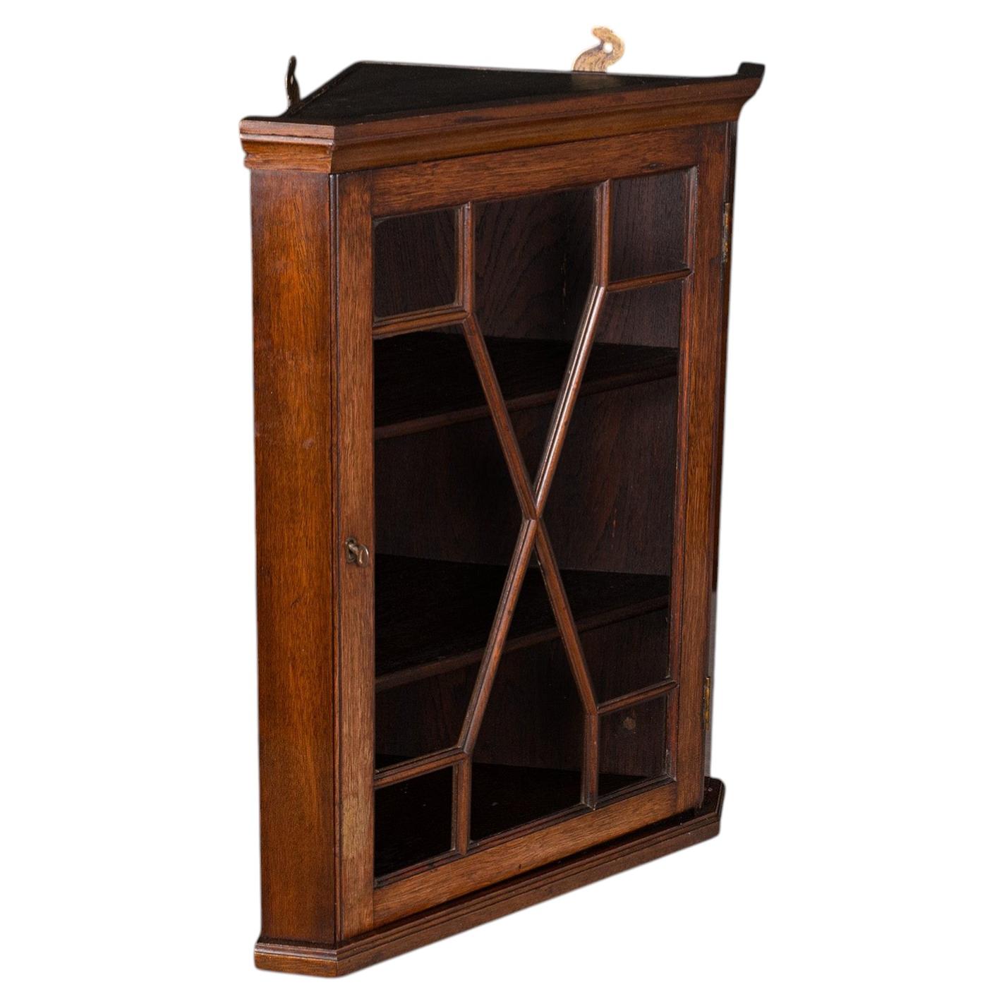 Small Antique Corner Cabinet, English, Glazed Display Cupboard, Edwardian, 1910