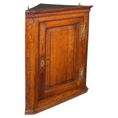 Small Antique Corner Cabinet, English, Golden Oak, Hanging Cupboard, Georgian