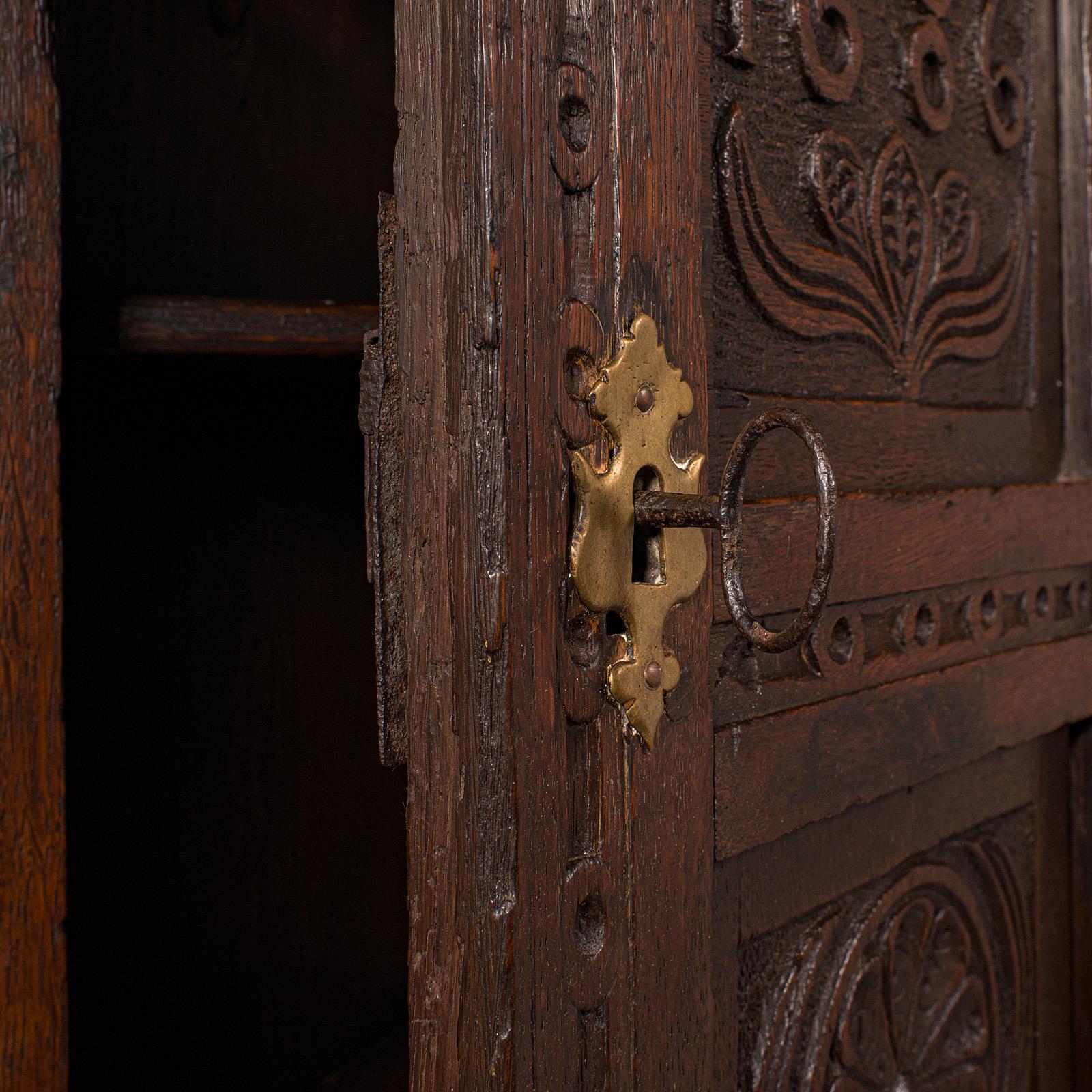 Small Antique Corner Cabinet, English Oak, Wall Cupboard, William and Mary, 1690 3