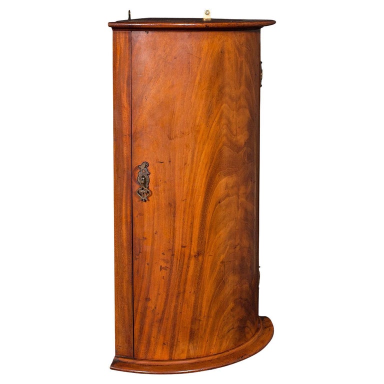 Small Antique Corner Medicine English, Bow Front, Cupboard