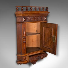 Small Antique Corner Wall Cupboard, Italian, Walnut, Cabinet, Victorian, C.1900