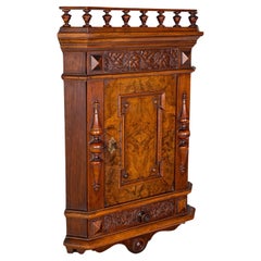 Small Antique Corner Wall Cupboard, Italian, Walnut, Cabinet, Victorian, C.1900