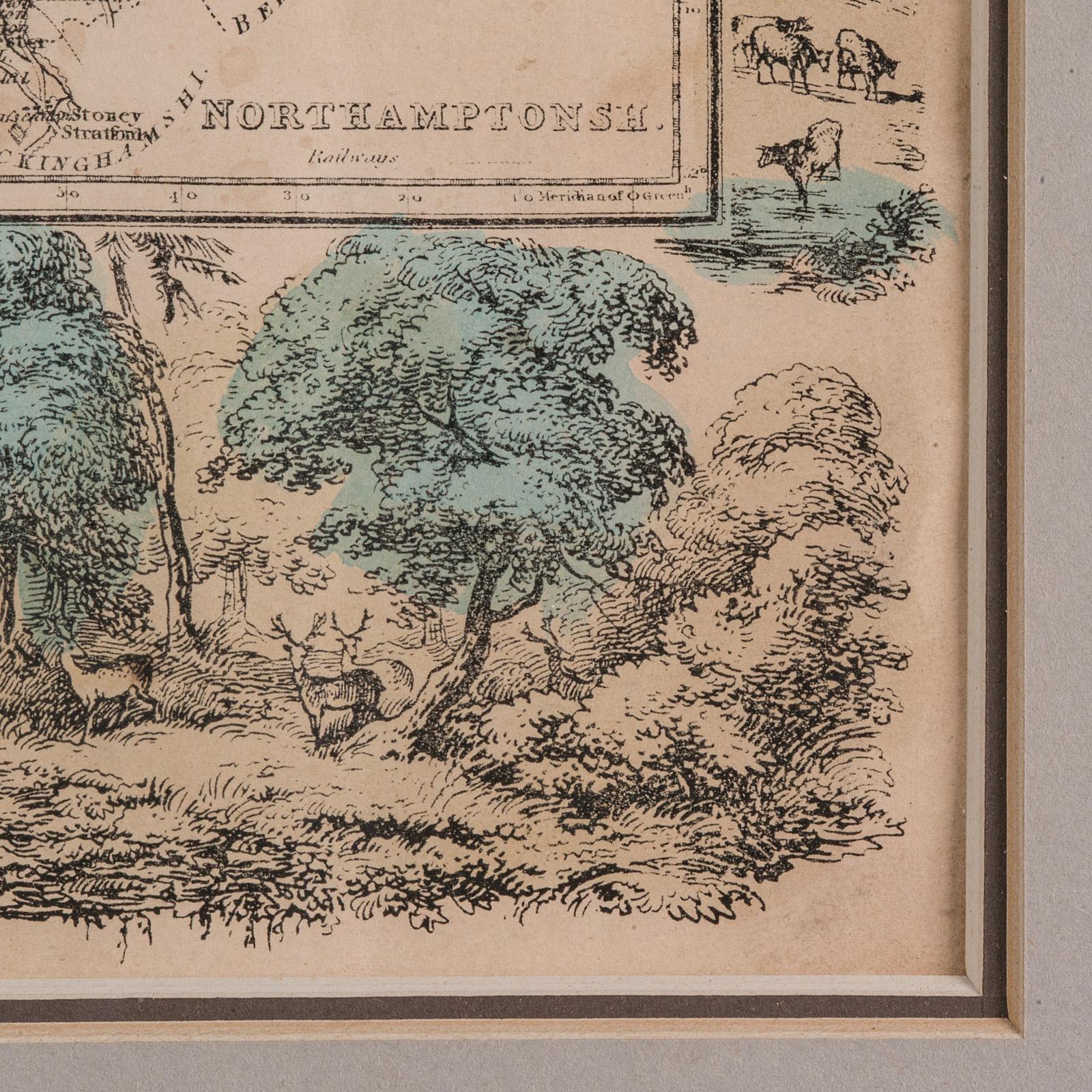 Small Antique County Map, Northamptonshire, English, Framed, Cartography, C.1850 For Sale 3