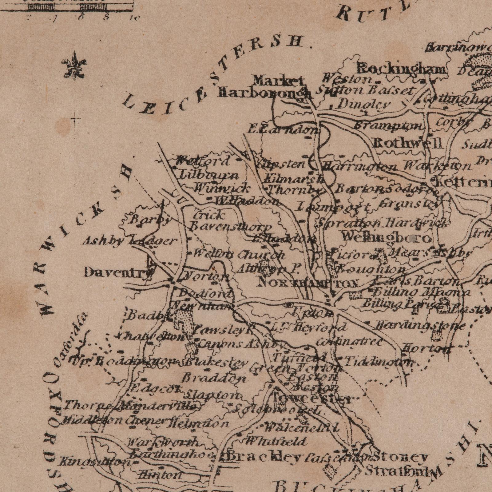 Small Antique County Map, Northamptonshire, English, Framed, Cartography, C.1850 For Sale 4