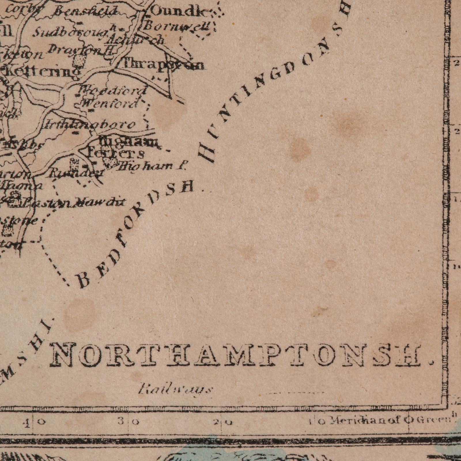 Small Antique County Map, Northamptonshire, English, Framed, Cartography, C.1850 For Sale 5
