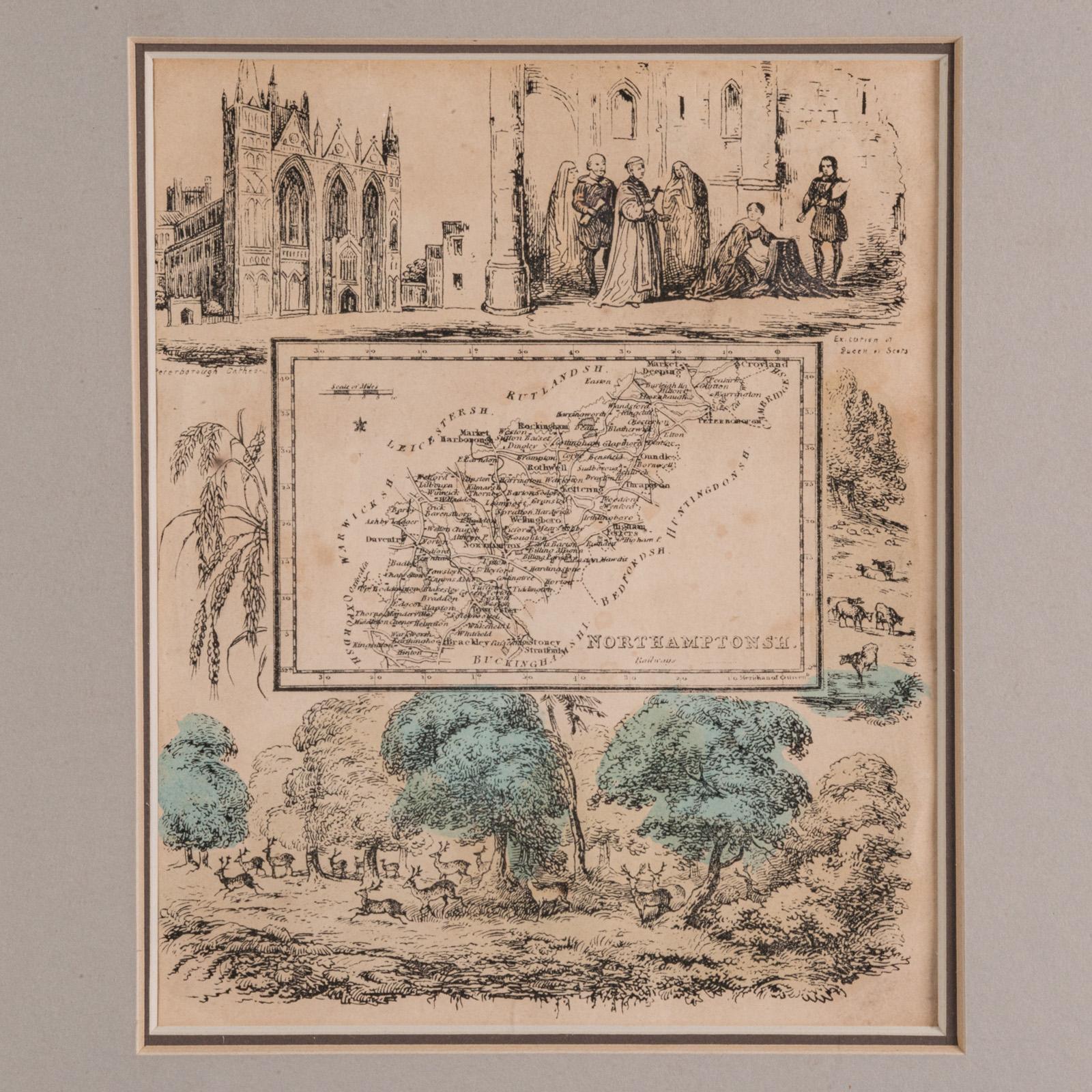 Small Antique County Map, Northamptonshire, English, Framed, Cartography, C.1850 In Good Condition For Sale In Hele, Devon, GB
