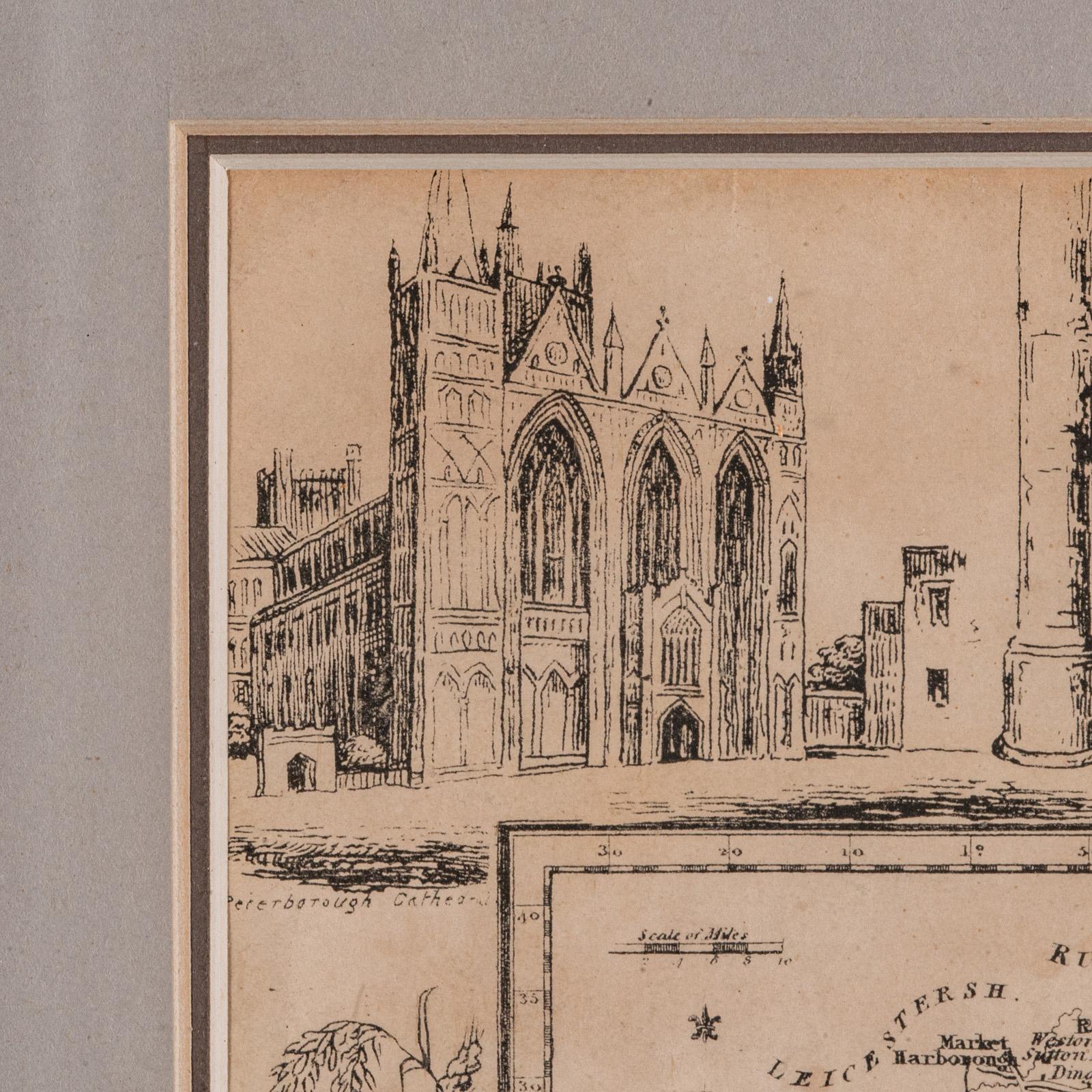 Paper Small Antique County Map, Northamptonshire, English, Framed, Cartography, C.1850 For Sale