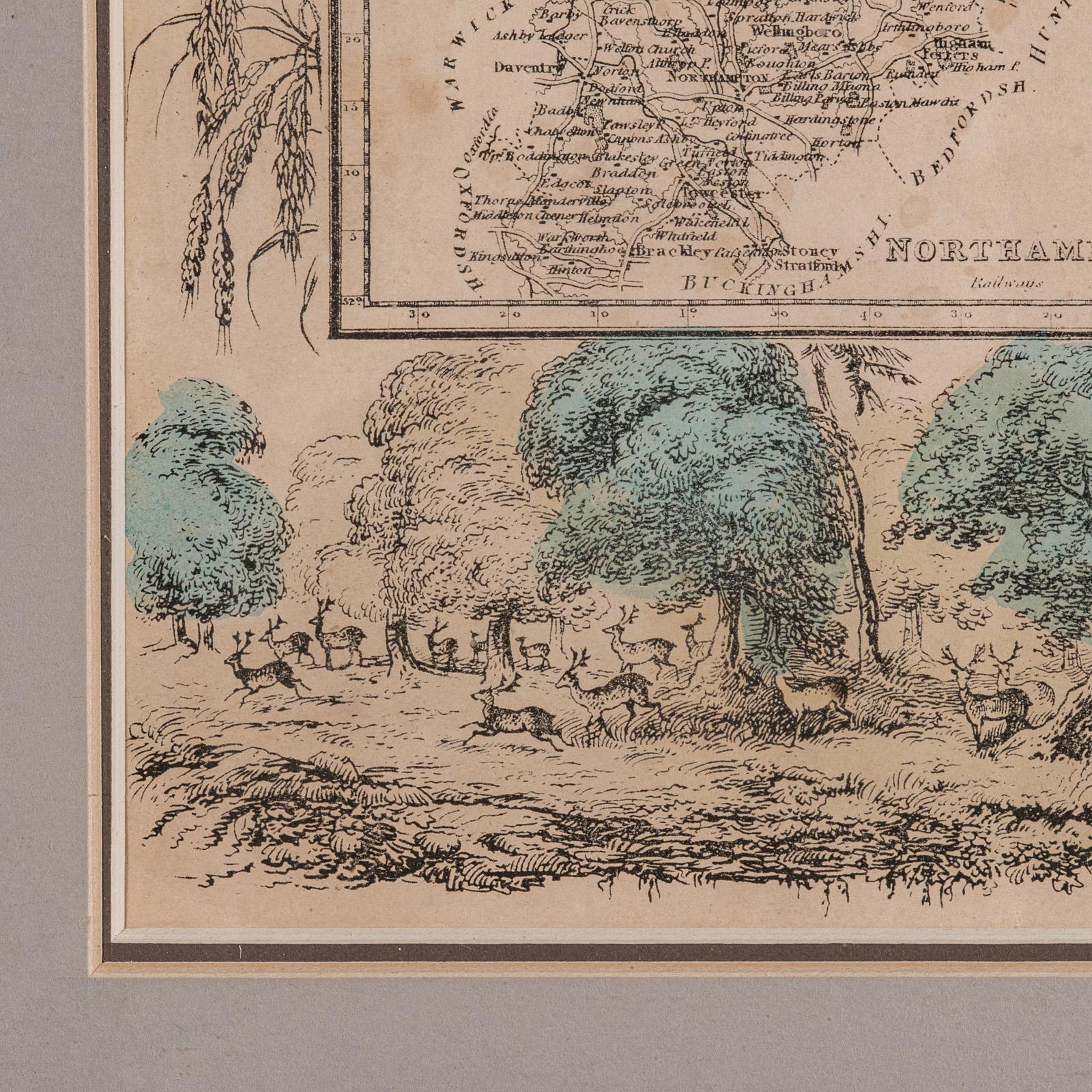 Small Antique County Map, Northamptonshire, English, Framed, Cartography, C.1850 For Sale 2