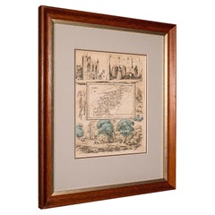Pequeño Mapa Antiguo del Condado, Northamptonshire, Inglés, Enmarcado, Cartografía, C.1850