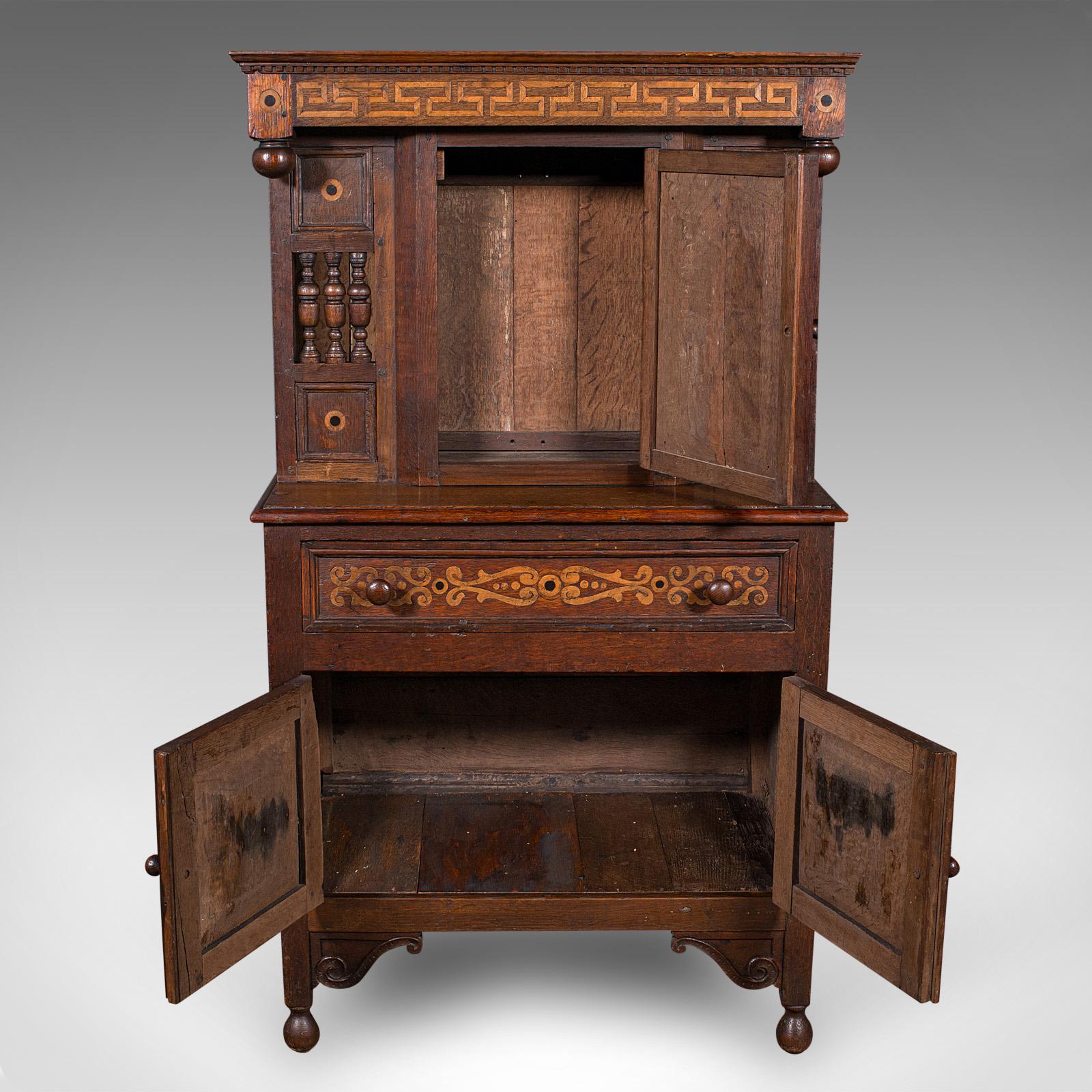 British Small Antique Court Cabinet, English, Oak, Side Cupboard, Petite, Rare, Revival