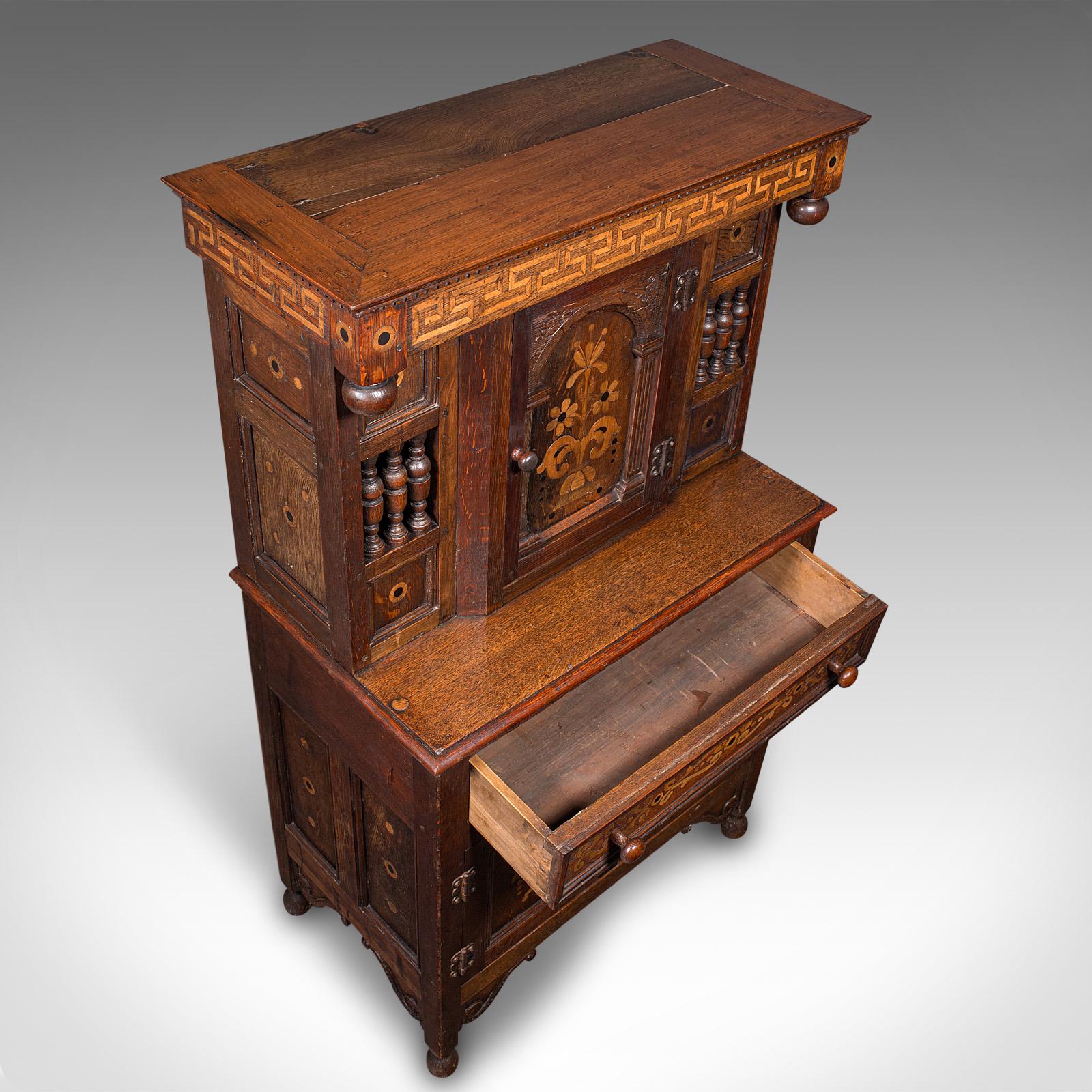 Small Antique Court Cabinet, English, Oak, Side Cupboard, Petite, Rare, Revival 1