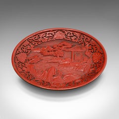 Small Antique Decorative Cinnabar Dish, Chinese, Display Plate, Qing, Victorian