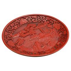 Antike dekorative Cinnabar-Schale, chinesisch, ausgestellter Teller, Qing, viktorianisch
