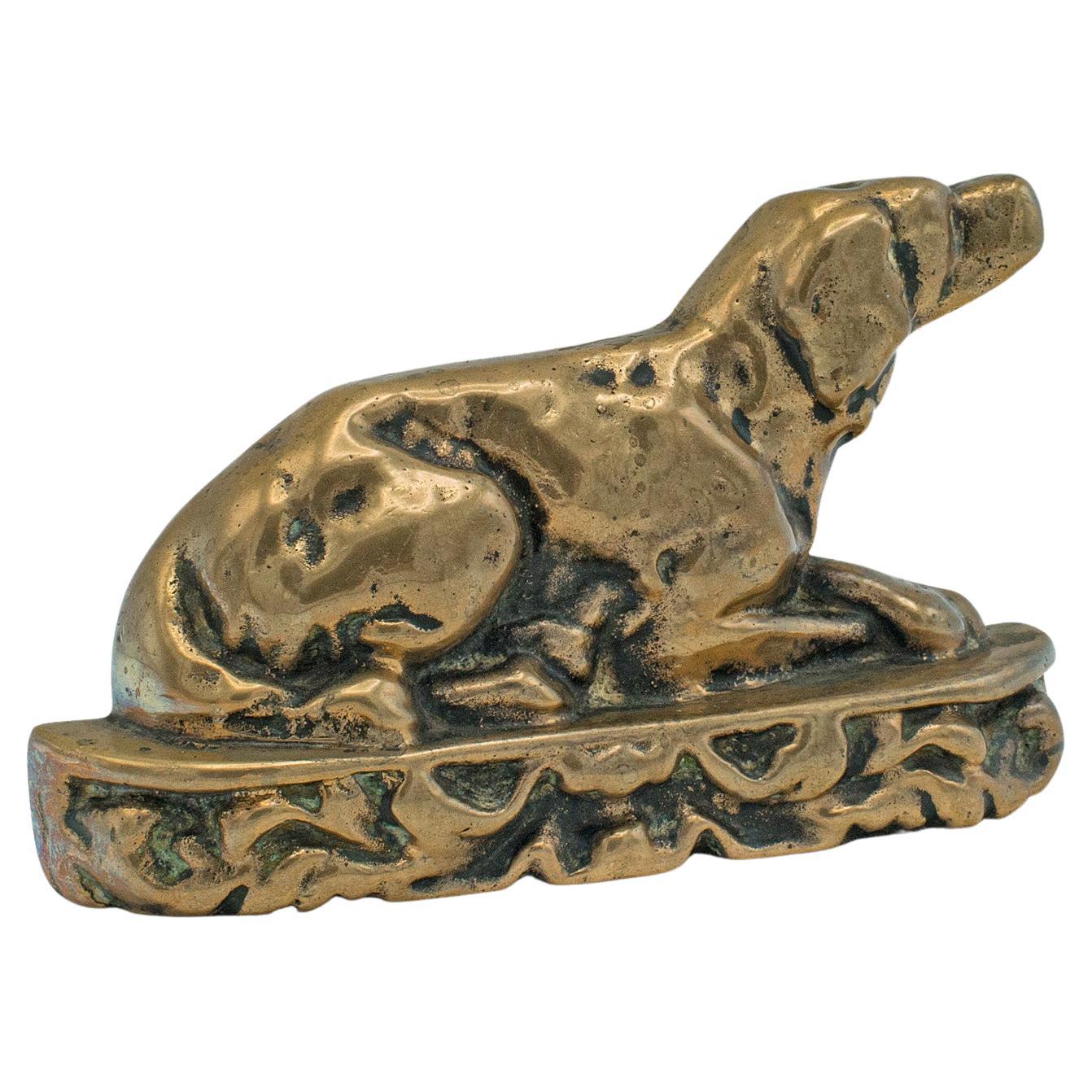 Petit butoir de porte décoratif ancien, anglais, bronze, labrador, chien, victorien