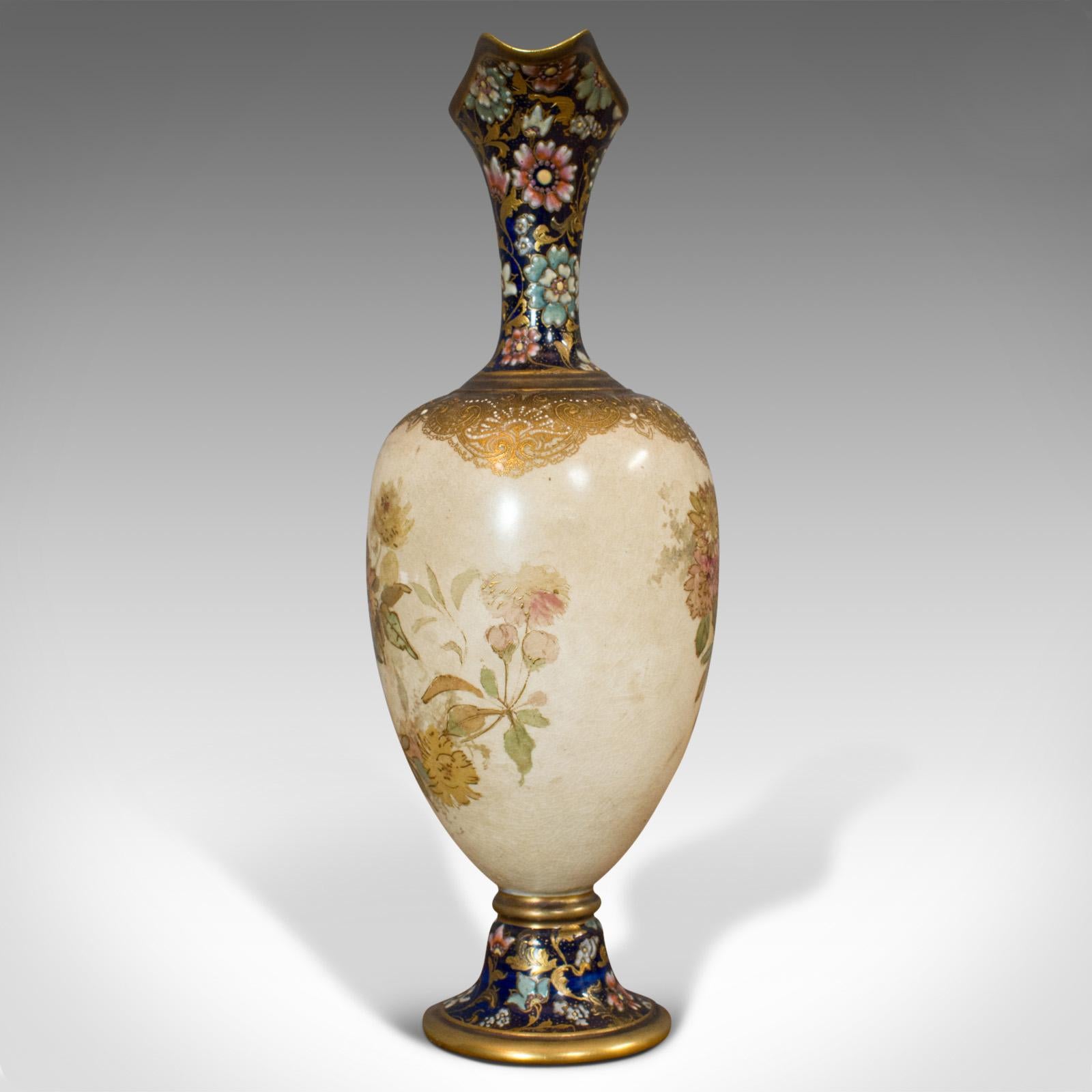 Small Antique Decorative Jug, English, Ceramic Vase, Doulton, Victorian In Good Condition In Hele, Devon, GB