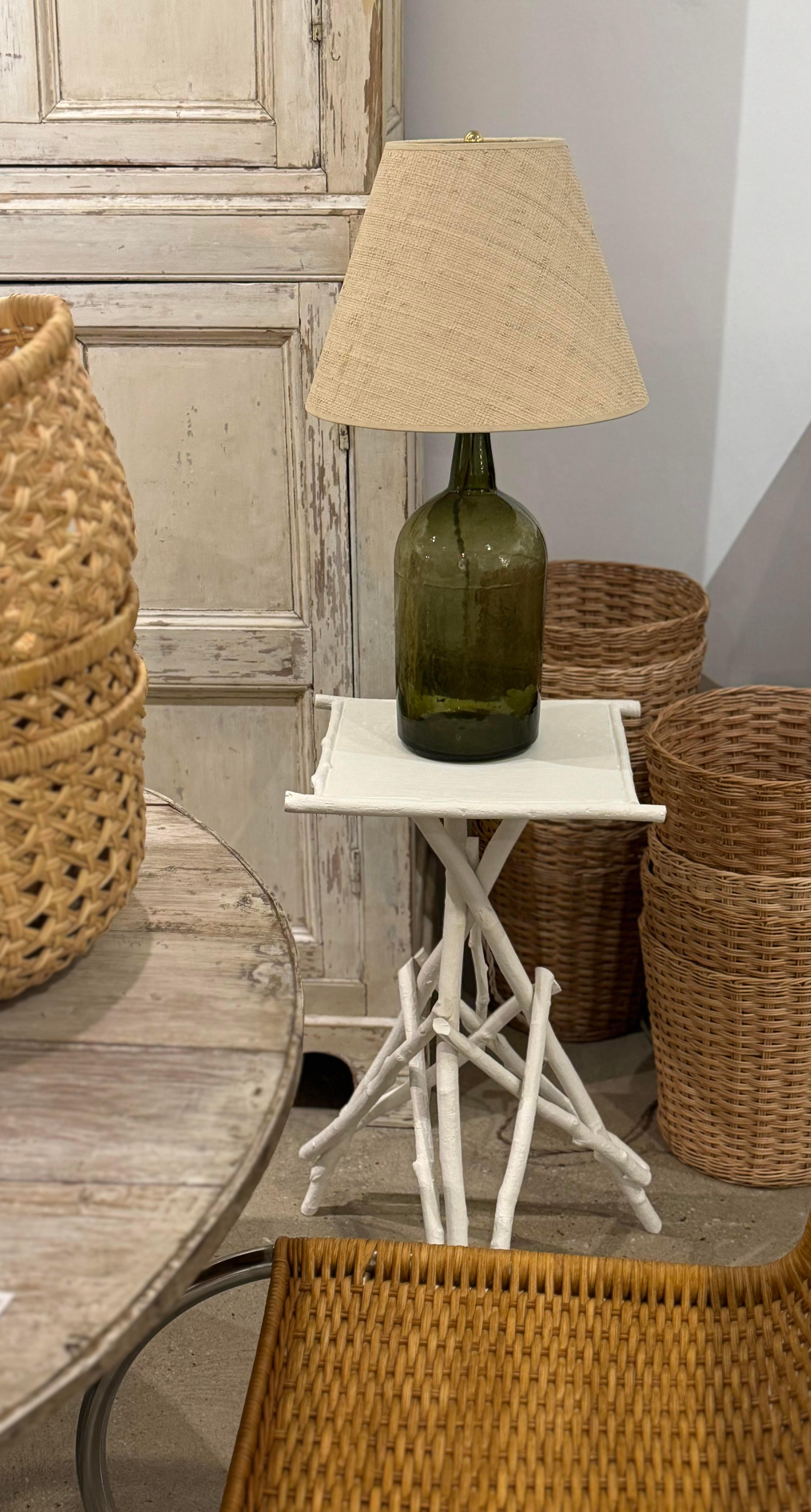 20th Century Small Antique Demijohn Lamp with Raffia Shade