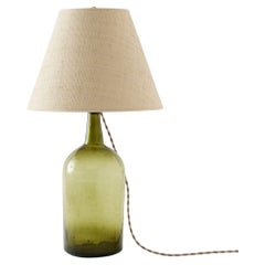 Small Antique Demijohn Lamp with Raffia Shade